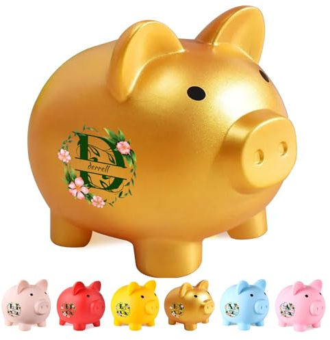 Tirelire Personnalisée en Forme de Cochon Avec Le Nom des Enfants - Style de Lettrage Coloré, en Plastique Incassable - Cadeau pour Enfants