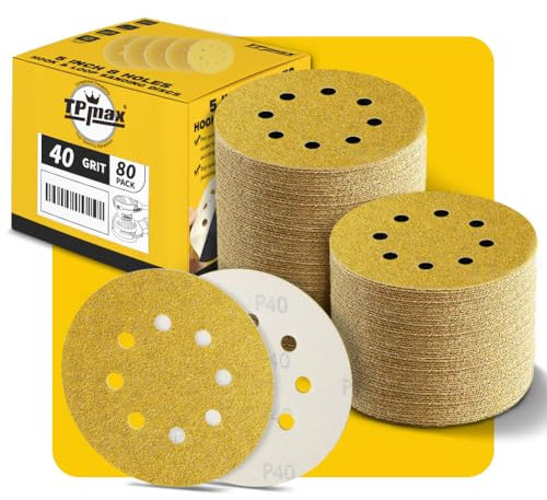 Disques Abrasifs Auto-agrippants 125mm 8 Trous - 80 Pièces, Grain 40, Disques Ponceuse Orbitales, Crochet et Boucle, Pour Meulage et Polissage du Bois et Métal