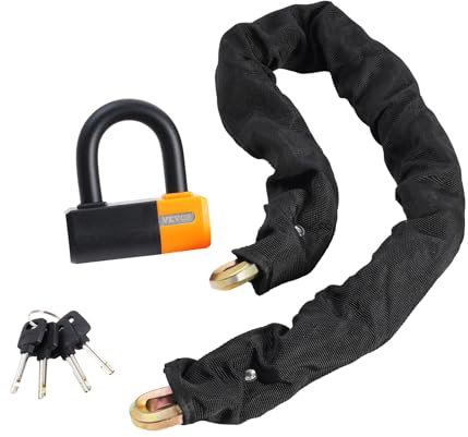 VEVOR 82820 + 14X1000CM Chain 4 Keys, Heavy Duty Metal Steel Anti-Theft High Security Locks, Perfect for Bike, Motorcycle, Scooter, Bicycle, Door, Fence or Gate, Black, 3.28 Ft 14mm