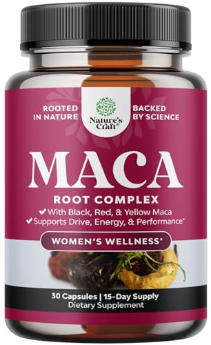 Maca Root Capsules for Women - Potent Herbal Supplement with Female Enhancing Blend of Red Yellow & Black Maca Root - Non-GMO Certified Vegan and Gluten-Free with No Artificial Colors - 30 Count