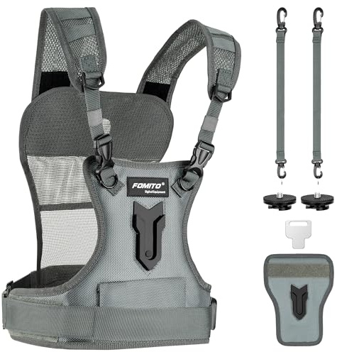 FOMITO Camera Chest Harness System Gilet de transport multi-appareil photo avec étui latéral Gris Compatible avec Canon Nikon Sony Panasonic Olympus DSLR