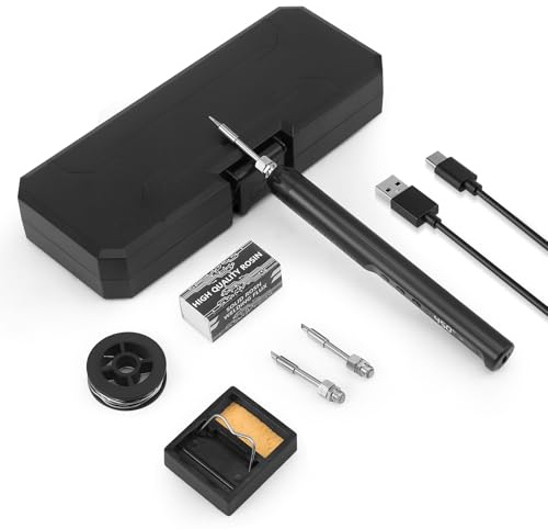 Saldatore a Stagno Kit, Kit di Saldatura a Stagno ricaricabile tramite USB con display LCD, temperatura regolabile da 200 ℃ a 450 ℃, saldatore, pasta saldante per lavori elettrici e uso domestico