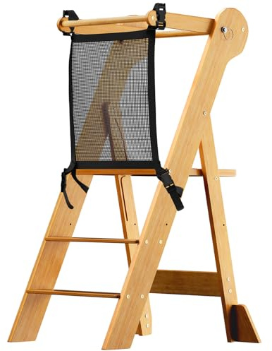 COSYLAND Tour d’Observation Montessori Enfant Pliable – Tour d’Apprentissage Réglable en Hauteur à Partir de 1 an, Kitchen Helper Bébé - Classic Natural
