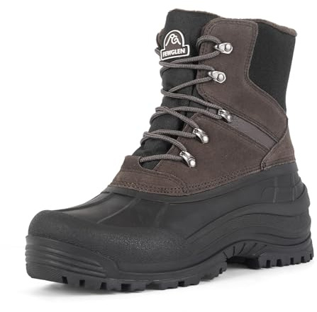 FEWGLEN Men's Snow Boots Warm Winter Boots For Men Waterproof Insulated Mens Fur Lined Hiking Work Shoes Youth Non-slip Black Ankle High-top Shoe 8 Inch Cold Weather Dark Brown 10