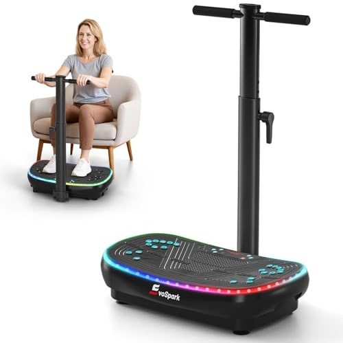 EvoSpark - Piastra vibrante 7 in 1 4D Pro, sistema a triplo motore da 900 W con maniglie regolabili e rimovibili, 199 livelli di velocità, 9 effetti di luce LED, capacità di carico 250 kg