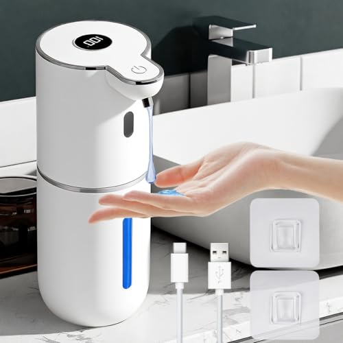 Vicloon Automatico Dispensador Jabon Baño,380 ml Dispensador de jabón automático para Pared,6 Niveles Ajustables,Dispensador Jabon Baño de Manos sin Contacto,IPX5 Resistente,Carga USB,para Baño,Hotel