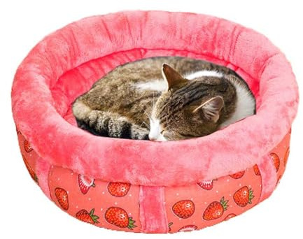 Cama para gatos con forma de dona para perros pequeños, camas redondas para gatos de interior, cueva, gatito, cachorro, cama ortopédica calmante para gatos, cojín elevado para sofá (rosa, 50 cm)