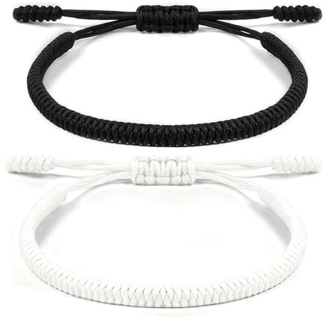 Aucuu Glücksarmband, 2 Stück Freundschaft Armbänder, Geflochtene Freundschaftsarmbänder, Handgefertigt Verstellbar Armbänder, Gewebte Tibet Stil Armband für Frauen Damen Herren Kinder Jungen