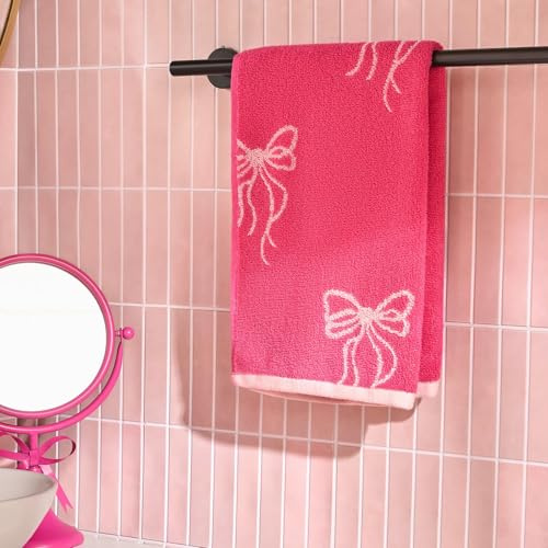 OHS Hot Pink Bow Print Hand Towel for bathroom, Fade Resistant 100% Cotton Christmas Bathroom Towels Decorative Super Soft absorbent Hand towel for Daily Use 1 Piece, 50 x 80cm