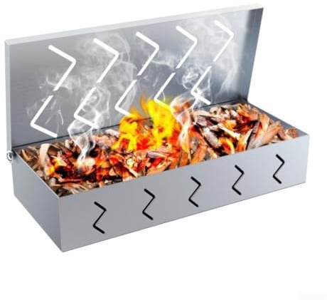 Caja de astillas de madera para barbacoa de acero inoxidable de 12 pulgadas con tapa abatible y grandes agujeros de ventilación para ofrecer un sabor uniforme a ahumado en platos a la parrilla