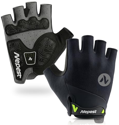 Nepest Fingerless Cycling Gloves for Men Women with Gel Padded Black,L
