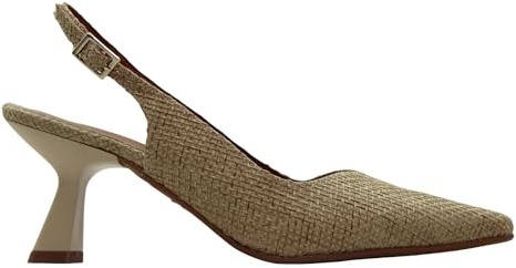 Daniela Vega - Zapato de salón Destalonado,tacón Kitten,de Rafia,Puntera Fina,Escotado,Elegante para: Mujer Color: Natural Talla:37