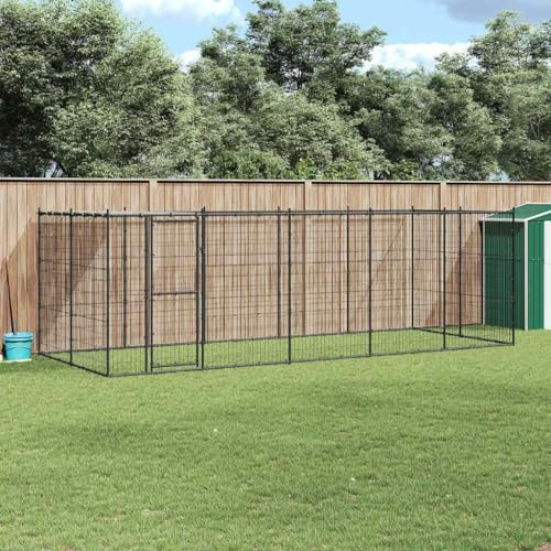 Mangloder utomhus hundkennel med baldakin av pulverlackerat stål, 12,1 m², frigående hage med galler, dörr och tak, för valpar, träning, trädgård och utomhus