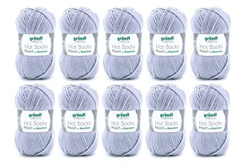 Gründl Lana Hot Socks Pearl Uni - Lana per Calze Morbida con 75% Lana Merino, 20% Poliammide, 5% Cashmere - 10 Gomitoli da 50g/200m - Ferri 2,5-3 - Grigio Argento