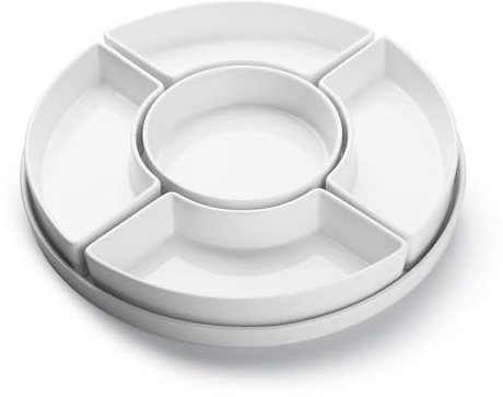 Sweese Porcelain Divided Serving Dishes, Relish Tray, Serving Bowls for Parties - Perfect for Chips and Dip, Veggies, Candy and Snacks, White