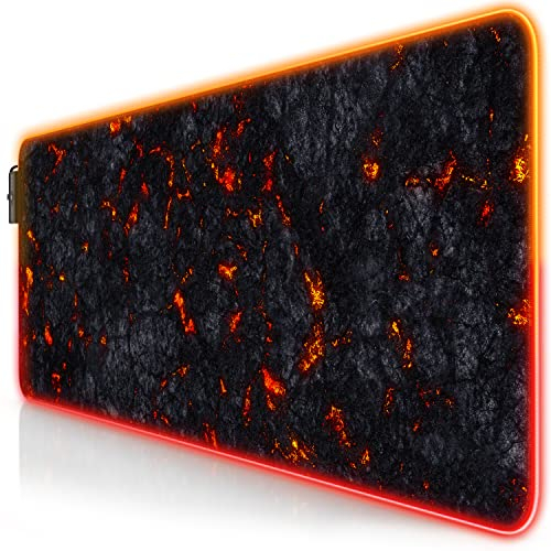 TITANWOLF XXL RGB Gaming Mouse Mat Pad - 800x300mm - XXXL Extended Large LED Mousepad - 11 Multi colors and effect modes - Non Slip Rubber Base - Computer Keyboard Mice Mat for Macbook PC - Lava