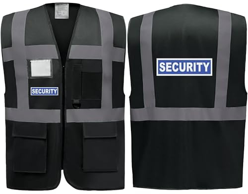Security Badge Black Zipped Hi Vis Vest Reflective, Work Wear Coat Security Officer, High Visibility, By Brook Hi Vis, Medium