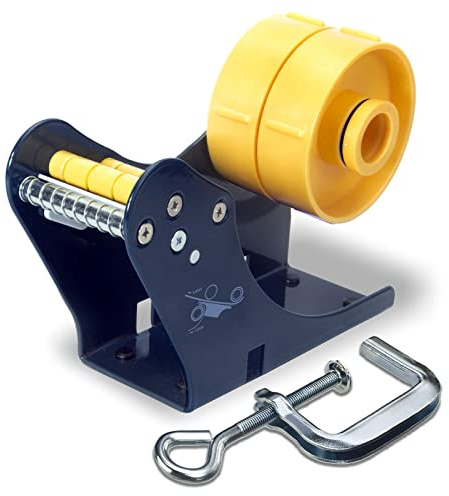 Excell Distributeur d'Étiquettes Manuel avec Pince de Fixation C-Clamp et Séparateur Métallique Dévidoir Multi-Rouleaux pour Entrepôt et Bureau Largeur 50mm Mandrin 77mm Blanc