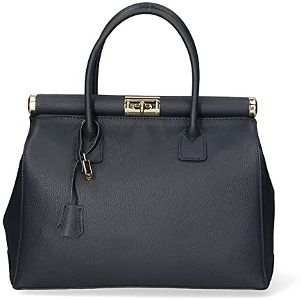 Chicca Borse Borsa top handle donna borsa a mano in pelle dollaro borsa media italiana - Blu Scuro