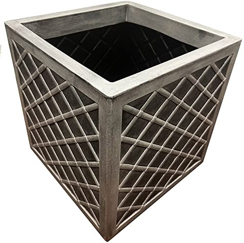 STORM TRADING GROUP Large Garden Planters Flower Pots Slate & Lazio Effect Trough Square Patio Planters Pewter Grey (Large Square Lazio Planter, 1 Planter)