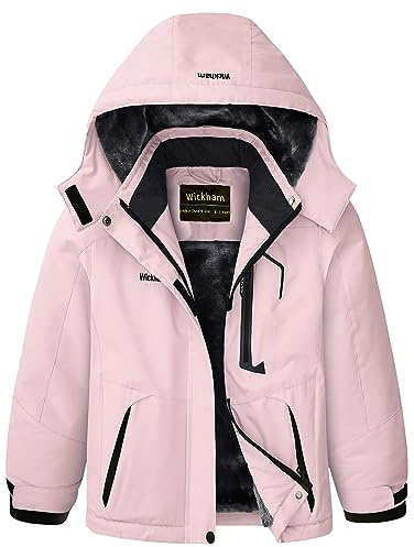 WICKHAM Girl's Waterproof Ski Jacket Winter Warm Fleece Lined Snow Windproof Jackets Removable Hood Ski Coat for Kids