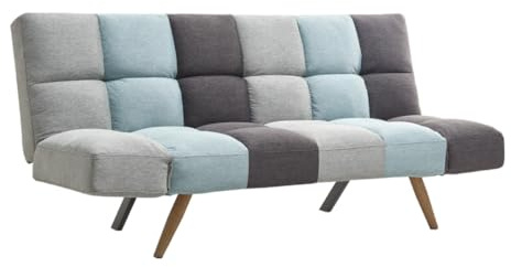 SHIITO | Sofá Cama de 3 Plazas | Modelo IRAI - Apertura Clic-Clac | Comodidad y Estilo | Tapizado en Tela - Gris/Azul - 182 x 81 x 84 cm