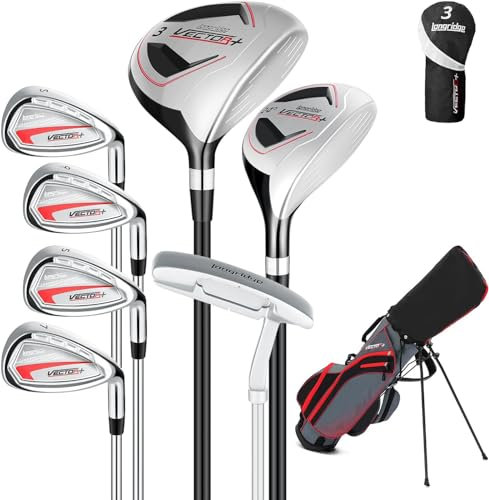 XDriveMax Komplettes Golfschläger Set Herren,8 Teilige Golf Set Linkshänder,Inklusive Stand Bag mit Regenhaube,3# Fairway Wood mit Head Covers, 5# Hybrid, 5#, 7#, 9# S# Eisen und Putter