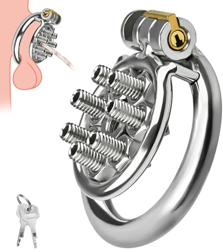 SXOVO Chastity Cage in Acciaio Inossidabile Gabbia castità Piatta con 7 Viti Sex Toys Uomo per Feticisti degli Schiavi Bondage Estremo Castità del Pene BDSM Toys Sessuali per Uomini (M)