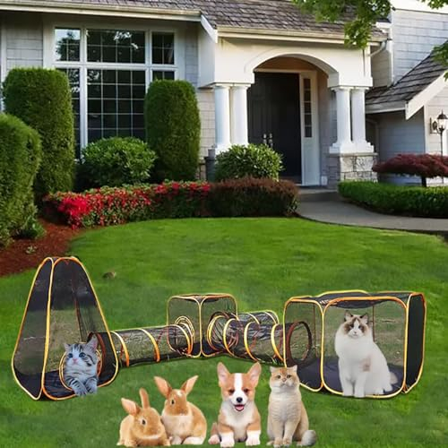6-in-1-Katzenzelt mit Katzentunnel, Katzengehege für den Außenbereich, Tragbare Pop-up-Mesh-Zelte für Katzen im Innenbereich