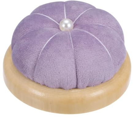 QUARKZMAN Coussin à Épingles avec Base en Bois, Style Japonais, Mignon, pour la Couture, le Matelassage, la Broderie, les Travaux d'Aiguille et les Loisirs Créatifs, Violet Clair