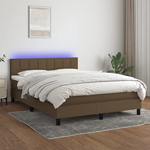 OHOOWOO Boxspringbett mit Matratze & LED Dunkelbraun 140x190 cm Stoff,Schickes Boxspringbett mit Matratze und LEDBeleuchtung für erholsamen Schlaf im Schlafzimmer