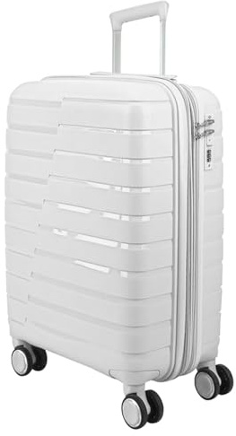 EUES Maletas de Viaje Trolley Rígida (66 x 45 x 28 cm), Maleta de Viaje con Ruedas Giratorias y Cerraduras de Dial Material PP Ligero (Blanco-M)