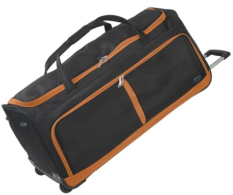 Aerostar 40 XXL Extra Large Lightweight Duffle 3 Wheel Travel Bag Holdall Suitcase Check-in Luggage All Terrain (194L, Orange on Black)