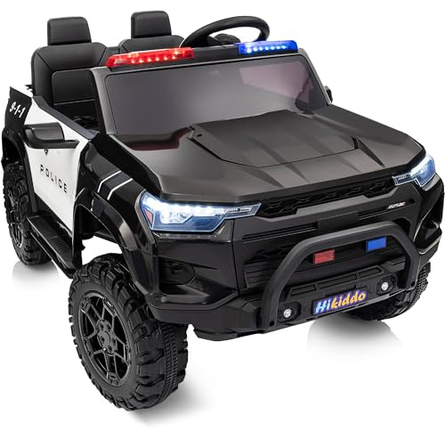 Hikiddo 24V 10Ah Electric Police Car Ride on Toy for Big Kids, 4WD 2 Seater Kids Ride on Car SUV w/Remote Control, 4x200W Motors - Black