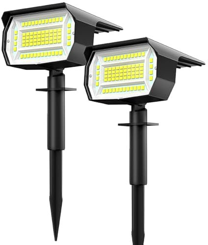 LOTMOS 2 Pezzi Faretti Energia Solare da Esterno, 72 LED Lampioni Solari da Giardino 3 Modalità, Lampioncini Solari da Impermeabili per Piscina, Cortile, Patio, Alberi, Bianco Freddo