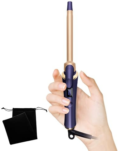 Mini Hair Curling Tongs, Travel Curling Tong 13mm, Small Curling Tonges for Short Hair, Hair Curler with 5 Adjustable Temperature from 120-200℃, Curling Tonges for All Styler, Double Voltage