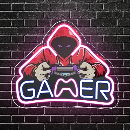 Rucvixkt Gamer Néon Signe De Jeux Décoration,Néon Led Manette Jeu Logo,Enseigne Lumineuse Decor Gaming Néon pour, Cadeaux sympas pour la décoration de la Game Room des garçons