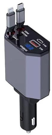 2025 nuovo Caricatore Auto USB C,120W MAX Retrattile PD33w, QC3.0 Accendisigari USB, 4 Porte Ricarica Rapida Caricabatterie, Accessori Auto Interno, 80CM Cavo Retrattile per iPhone/Samsung/Android