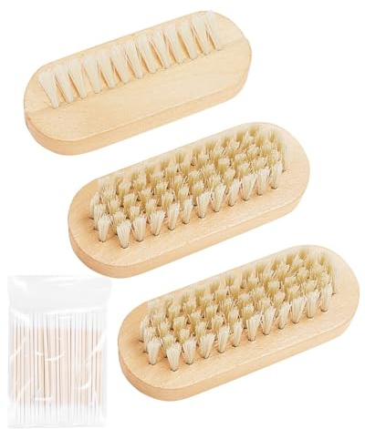 UCEC Nagelborste i trä, set om 3, handborste, nagelborste, hårt av trä med lutande borstsida, nagelborste och handtvättborste, mångsidig användning för naglar, händer och som grönsaksborste