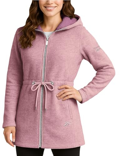Reebok Womens Fleece Jacket - Lightweight Fleece Jacket Women Sherpa Lined Long Hooded Zip Up Womens Sweaters with Pockets, Size Large, Orchid Pink