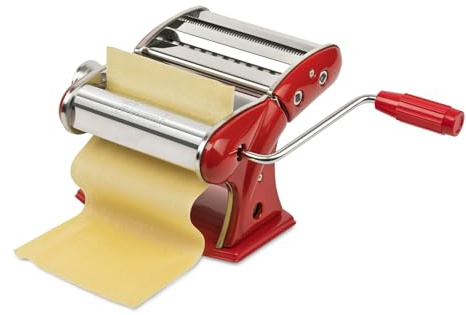 Girmi IM92 Macchina per la pasta, Corpo INOX, 7 Livelli di Spessore, 3 Formati Pasta, Rulli in Alluminio, Rosso