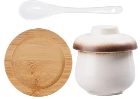 Pentola per stufato in ceramica, 250 ml, piccola in ceramica per zuppa con coperchio e cucchiaio, da cucina per uova e noodles - per uova, verdure, zuppe, dessert e snack