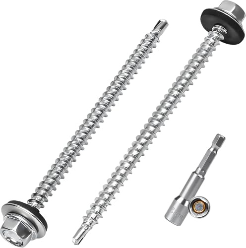 FALSKT 50 Pièces Vis Autoforeuse Metal avec Rondelle d'étanchéité 4,8 x 80 mm