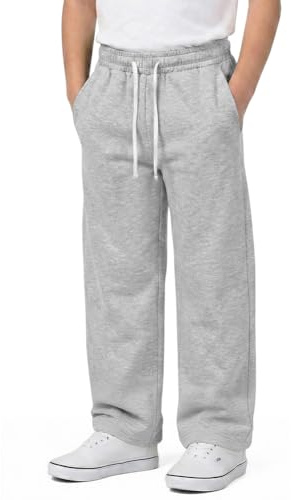 BSBUY Barn generisk säckig joggingbyxor, elastiska joggingbyxor bred med fickor, tonåring, bekväma sweatpants, lediga ben, långa cargobyxor för pojkar, sportbyxor, utomhus, träningsbyxor, GRÅ, L