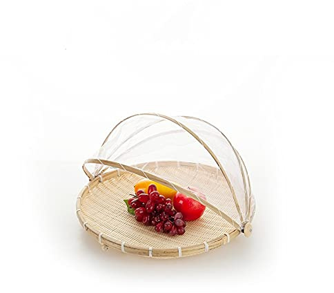 Xshelley Rund bambutältkorg med lock, grönsaker/frukt, bröd, förvaringskorg (36 cm i diameter)