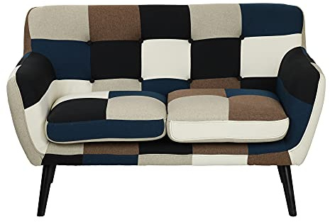 Totò Piccinni Divano 2 Posti in Tessuto Patchwork imbottito con Braccioli (Moon, 2 Posti)