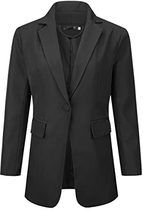 YUNCLOS Fritidsjackor för kvinnor långärmad arbete kontor blazer elegant affärsdräkt jacka, Svart, L