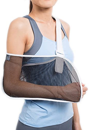plastific Arm Sling Injury Forearm Shoulder Wrist Support Wrap Strap, Adjustable Shoulder Immobilizer Wrist Elbow Support Brace for Broken and Fractured Bones (1 x Black Mesh Arm Sling)