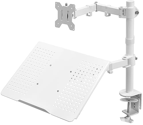 VIVO Fully Adjustable 13 to 32 inch Single Computer Monitor and Laptop Desk Mount Combo, Stand with Grommet Option, Fits up to 17 inch Laptops, White STAND-V002CW