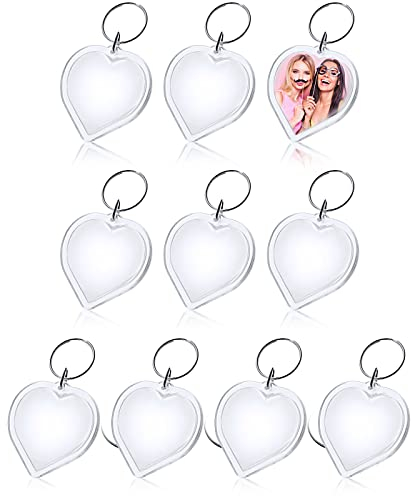 Lusofie 10 Pièces Porte Clé Photo Acrylique Porte Clés Photo Coeur Vierge avec Anneau Fendu Porte Clés Photo Plastique Transparent Cadre Photo Personnalisé Porte Clés Cadeau DIY (1,96 × 1,88 Pouce)